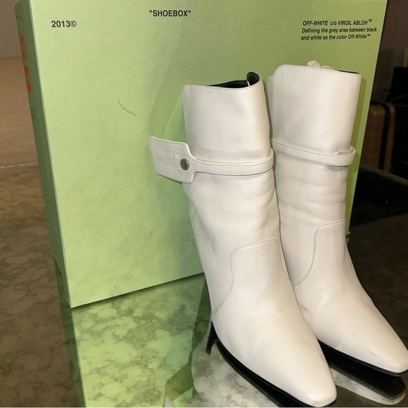 🔥Off-White c/o Virgil Abloh SZ 36 White Leather Zip Tie Pointed Toe Bootie Used - Picture 3 of 16